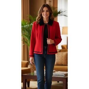 VTG Retro 60s 70s Lucia Lukken Red Coat Black Faux Fur Collar & Trim Size Medium